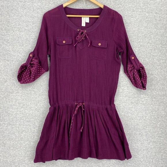 Matilda Jane Dress Womens Medium Burgundy Paint by Numbers Tawny Drop Waist Mini - Picture 2 of 16
